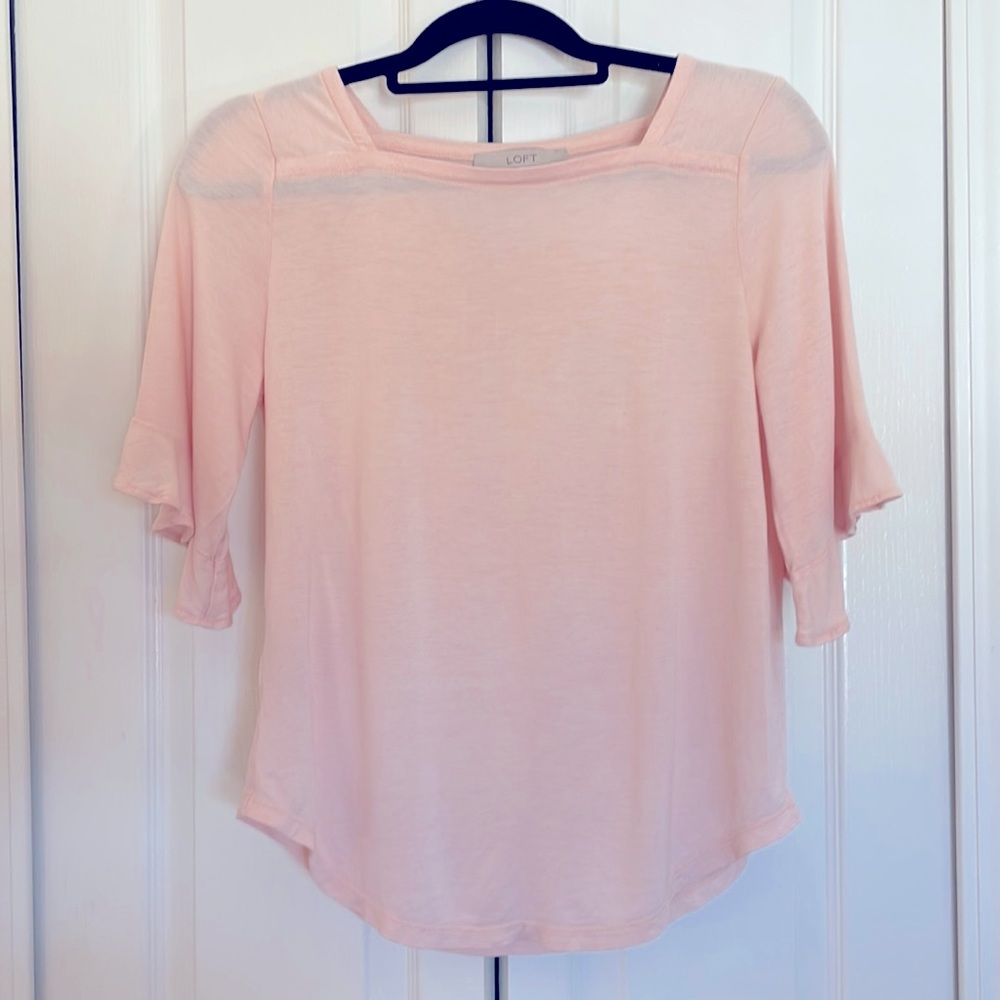 LOFT Light Pink Square Neck Work Top in Size L